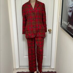 Vintage Canada Aljean 100% Wool Suit Set 3 Piece Red Tartan Plaid Blazer Medium